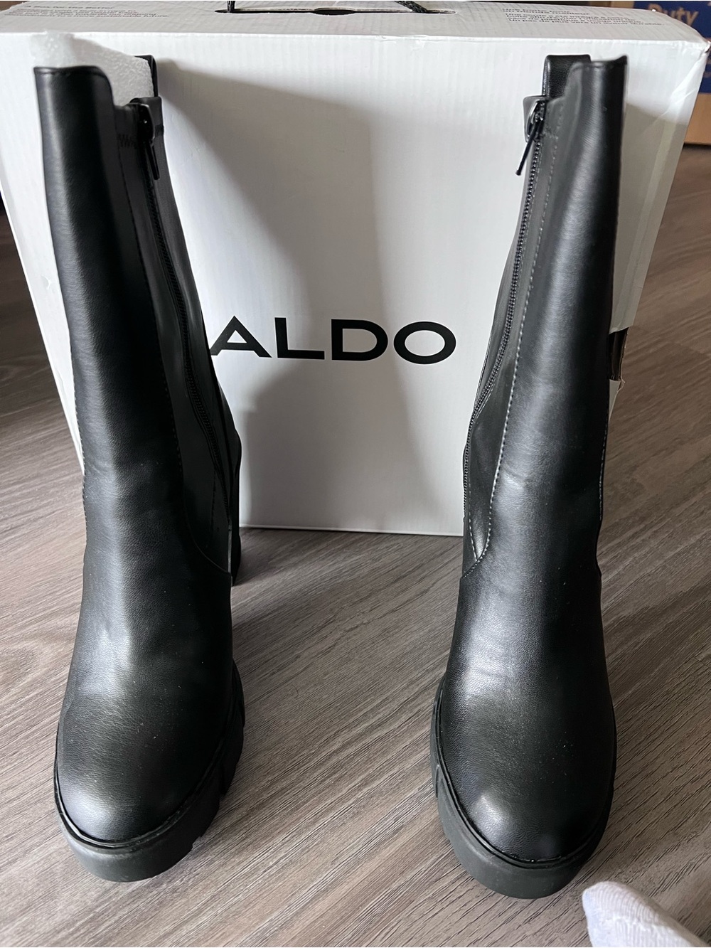 ALDO Black Mid-Calf Chunky Heel Platform Boots - Picture 3 of 10